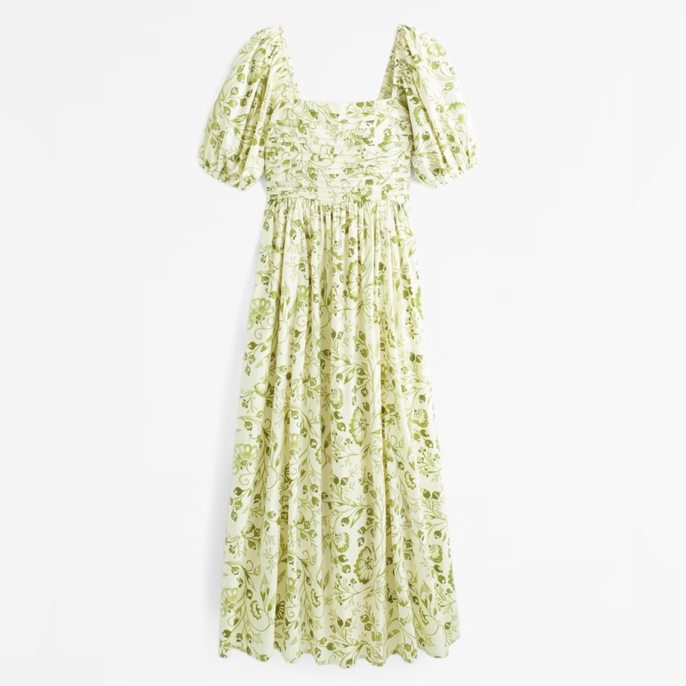 Abercrombie Emerson Puff Sleeve Maxi in Green Floral Pattern